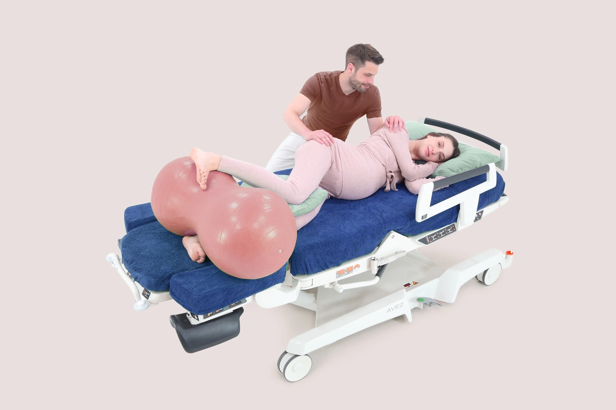 Side-lying birth position with peanut ball support on Vibwife